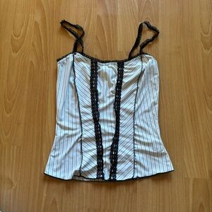 Vintage XXI black and white corset tank top with ruffle trim